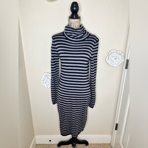 NTM: Daniel Cremieux Black & Gray Striped Cowl Neck Sweater Dress Size Large